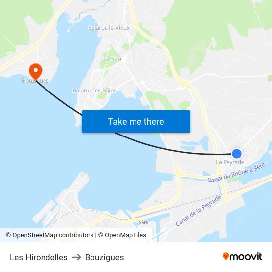Les Hirondelles to Bouzigues map