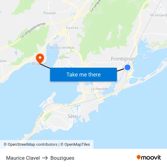 Maurice Clavel to Bouzigues map