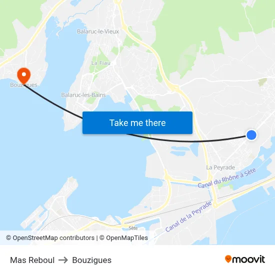 Mas Reboul to Bouzigues map