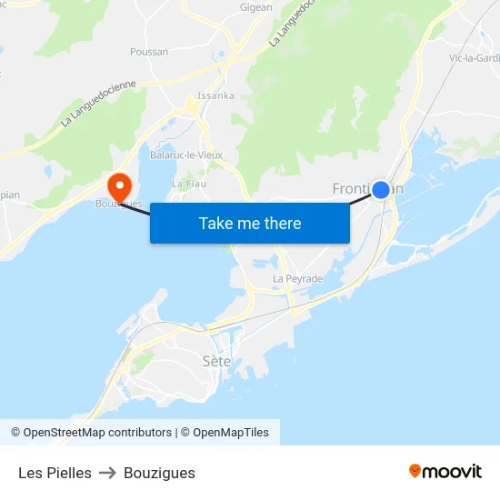 Les Pielles to Bouzigues map