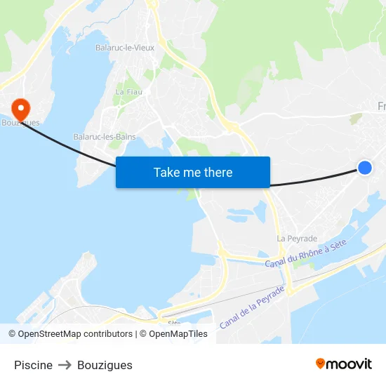 Piscine to Bouzigues map