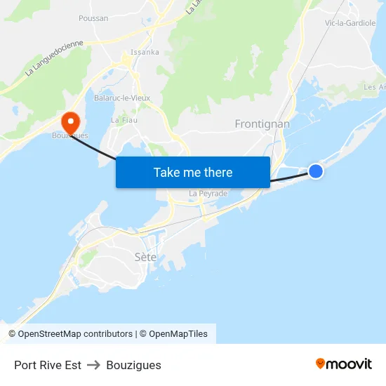 Port Rive Est to Bouzigues map