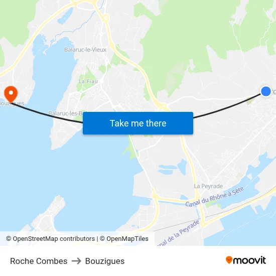 Roche Combes to Bouzigues map