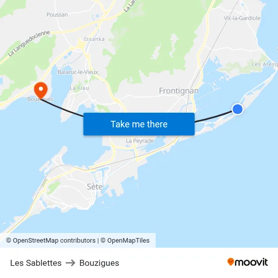 Les Sablettes to Bouzigues map
