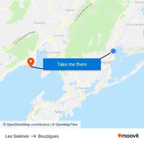 Les Salènes to Bouzigues map