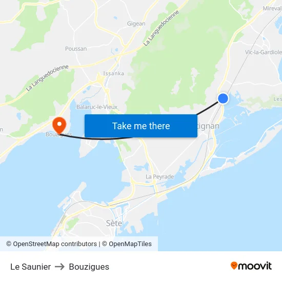 Le Saunier to Bouzigues map