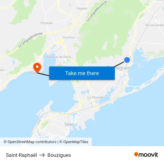 Saint-Raphaël to Bouzigues map