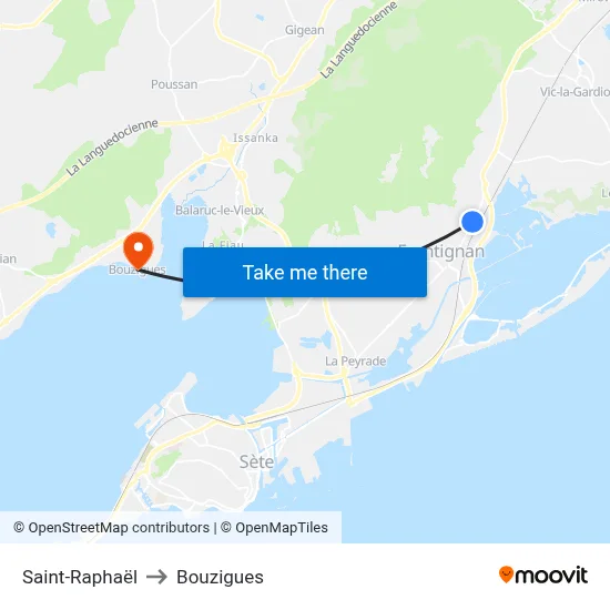 Saint-Raphaël to Bouzigues map