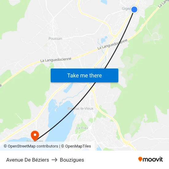 Avenue De Béziers to Bouzigues map