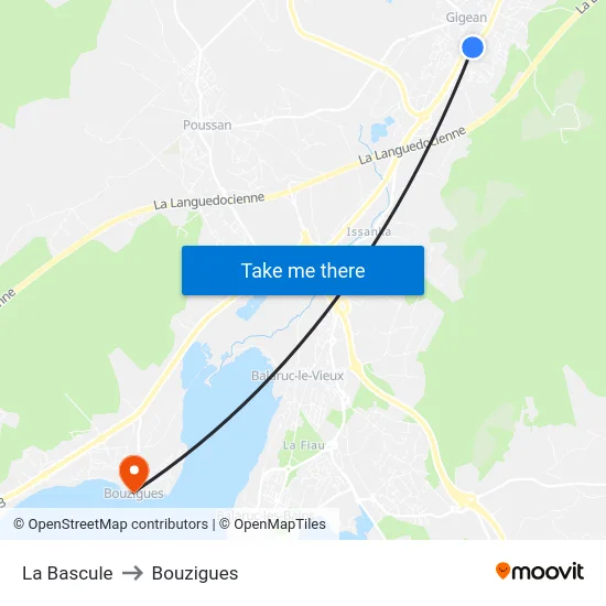 La Bascule to Bouzigues map