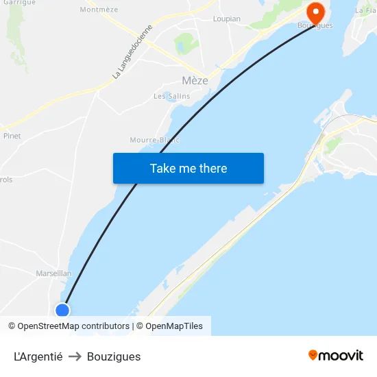 L'Argentié to Bouzigues map