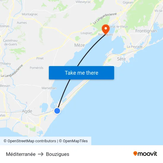 Méditerranée to Bouzigues map