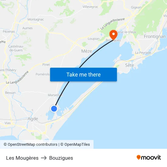 Les Mougères to Bouzigues map