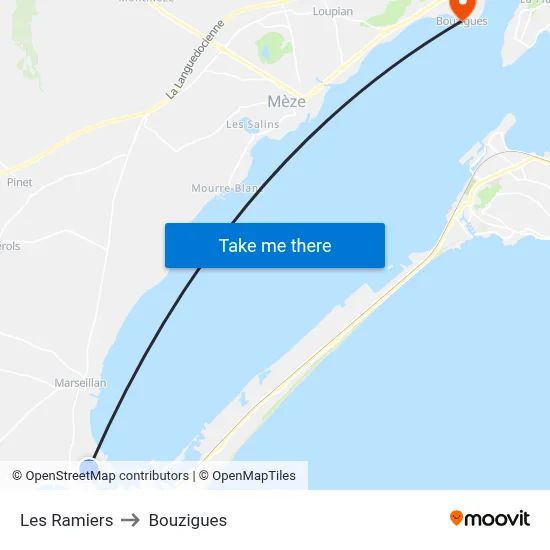 Les Ramiers to Bouzigues map