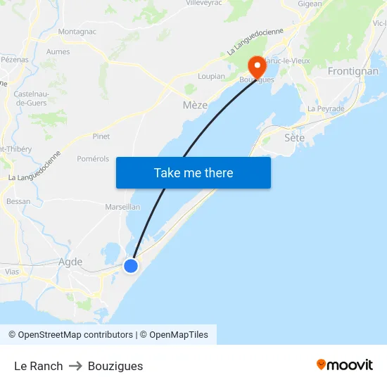 Le Ranch to Bouzigues map