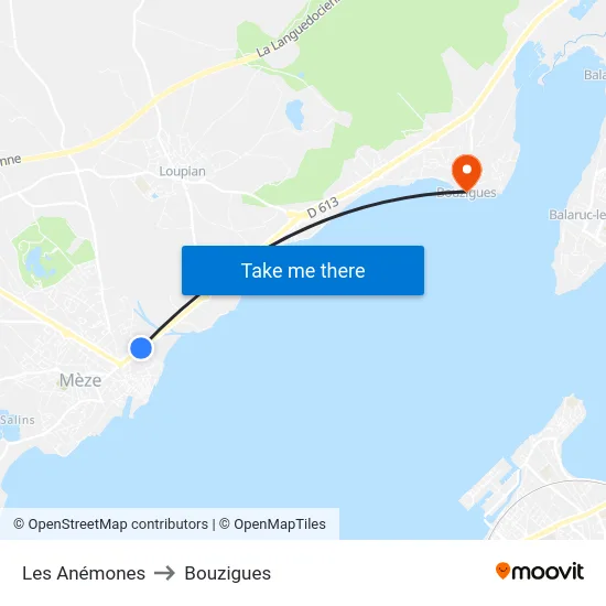 Les Anémones to Bouzigues map