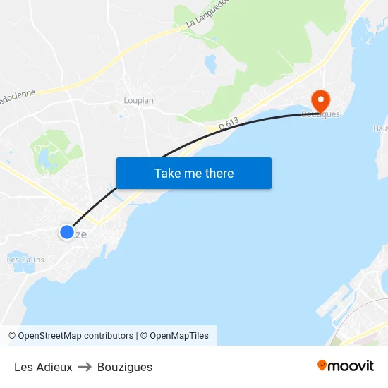 Les Adieux to Bouzigues map