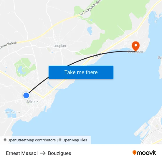 Ernest Massol to Bouzigues map