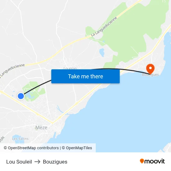 Lou Souleil to Bouzigues map