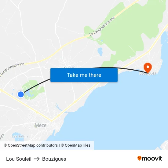 Lou Souleil to Bouzigues map