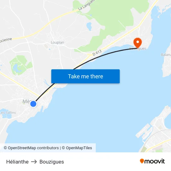 Hélianthe to Bouzigues map