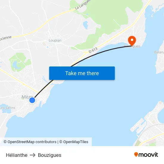 Hélianthe to Bouzigues map