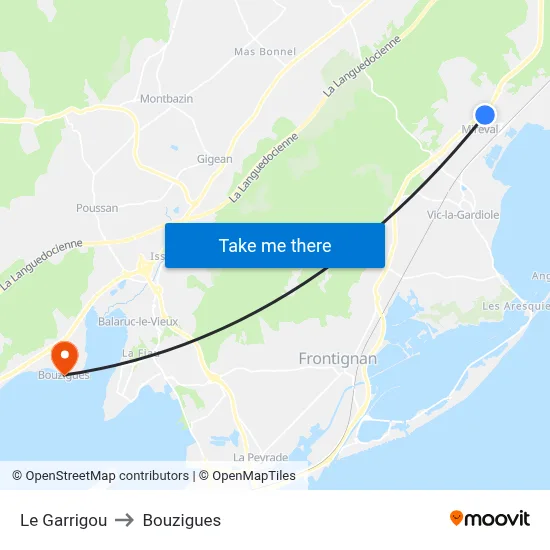 Le Garrigou to Bouzigues map