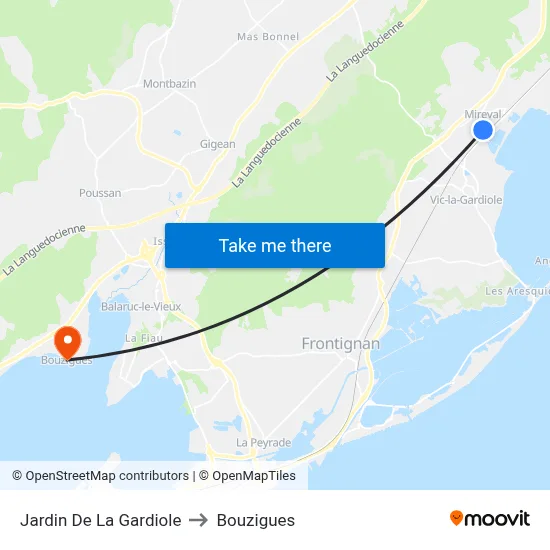 Jardin De La Gardiole to Bouzigues map