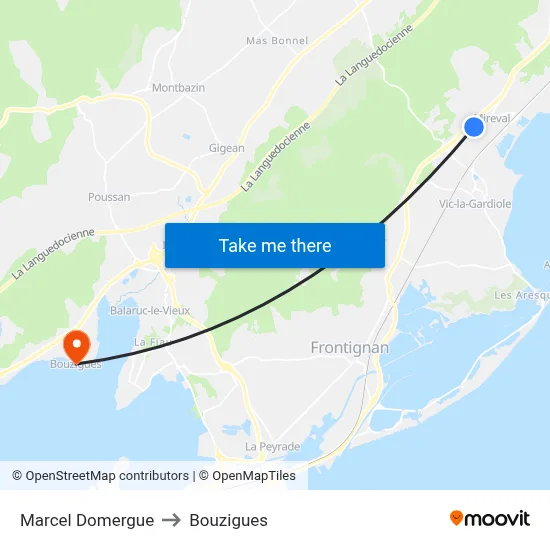 Marcel Domergue to Bouzigues map