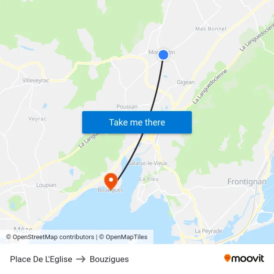 Place De L'Eglise to Bouzigues map