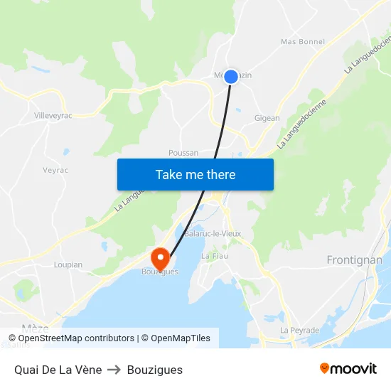 Quai De La Vène to Bouzigues map