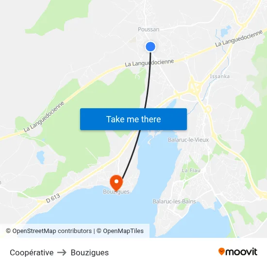 Coopérative to Bouzigues map