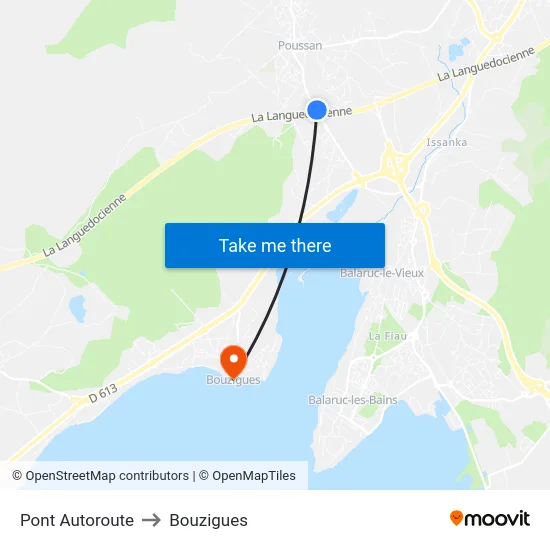Pont Autoroute to Bouzigues map