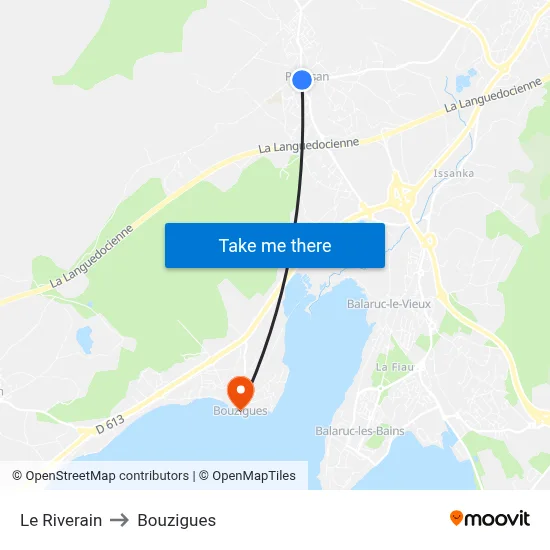 Le Riverain to Bouzigues map