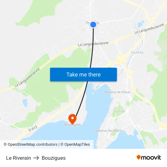 Le Riverain to Bouzigues map
