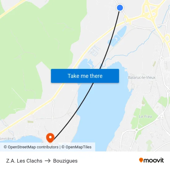 Z.A. Les Clachs to Bouzigues map