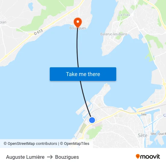 Auguste Lumière to Bouzigues map
