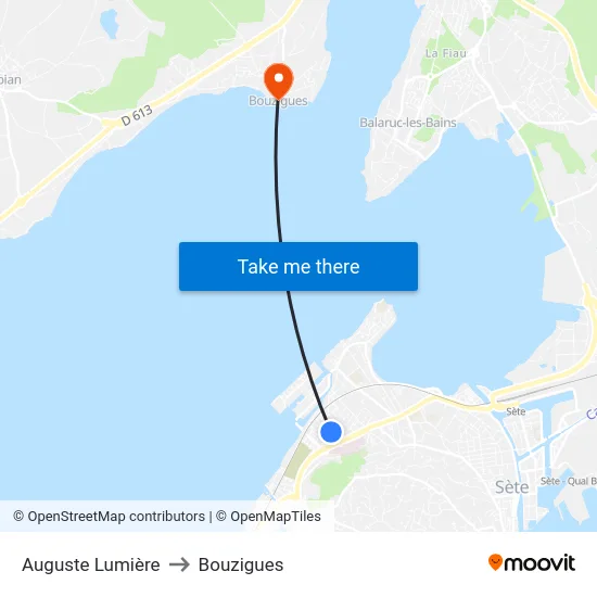 Auguste Lumière to Bouzigues map