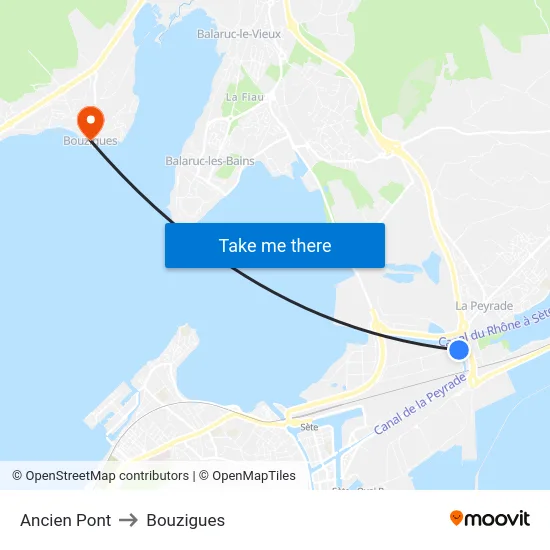 Ancien Pont to Bouzigues map