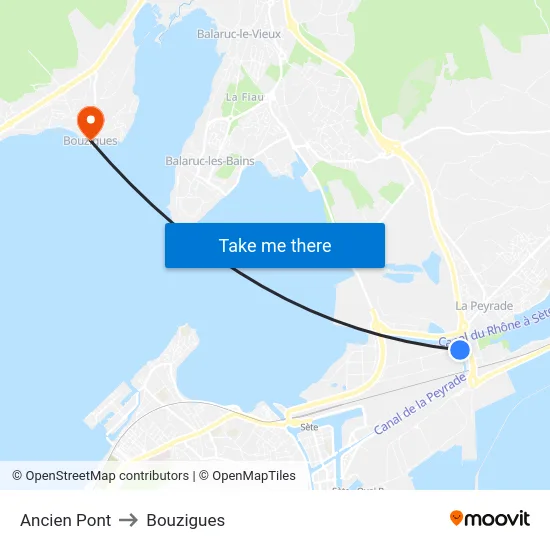 Ancien Pont to Bouzigues map