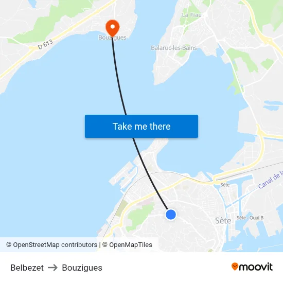 Belbezet to Bouzigues map