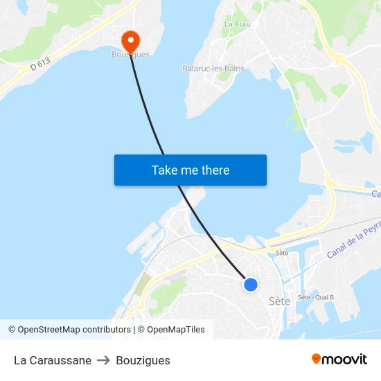 La Caraussane to Bouzigues map