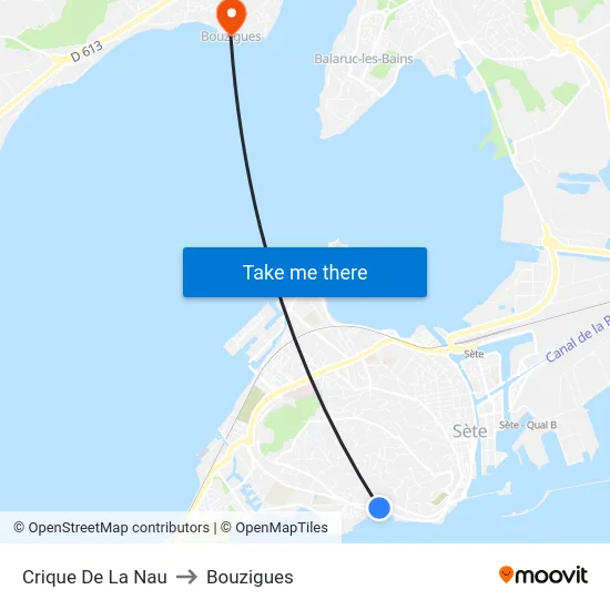 Crique De La Nau to Bouzigues map