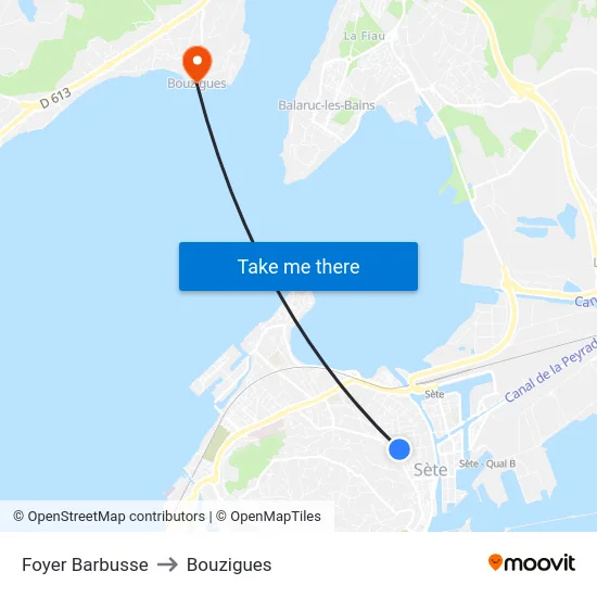 Foyer Barbusse to Bouzigues map