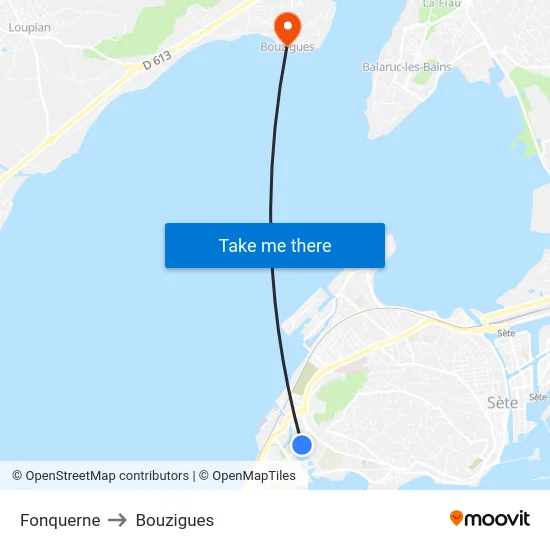 Fonquerne to Bouzigues map