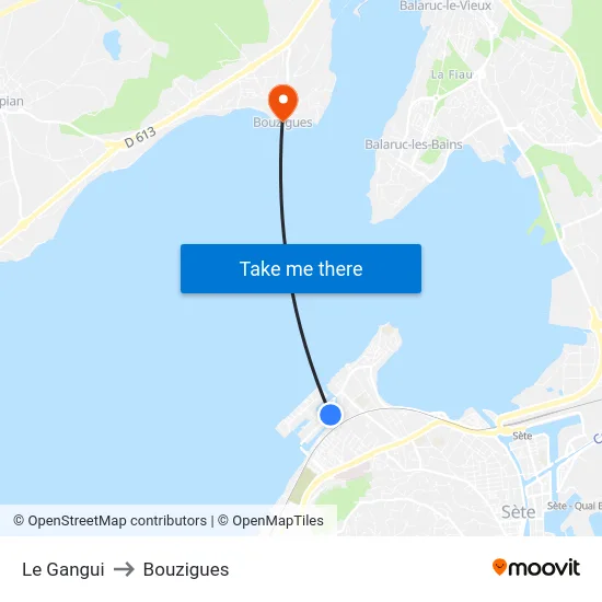 Le Gangui to Bouzigues map