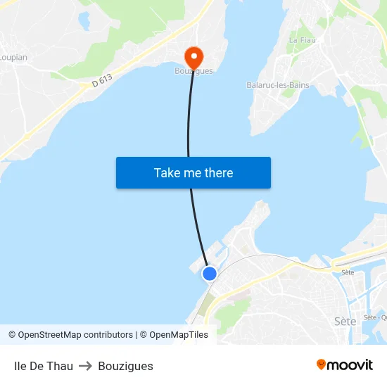 Ile De Thau to Bouzigues map