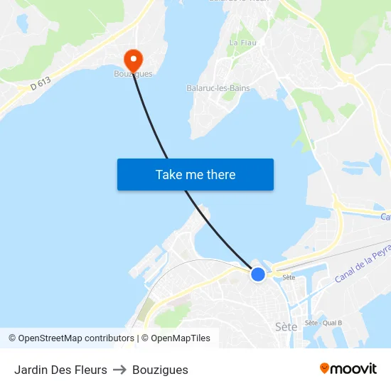 Jardin Des Fleurs to Bouzigues map