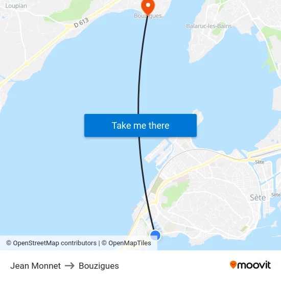 Jean Monnet to Bouzigues map