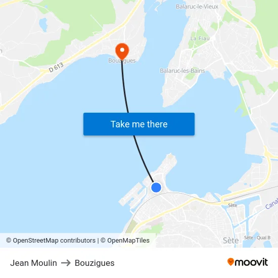 Jean Moulin to Bouzigues map